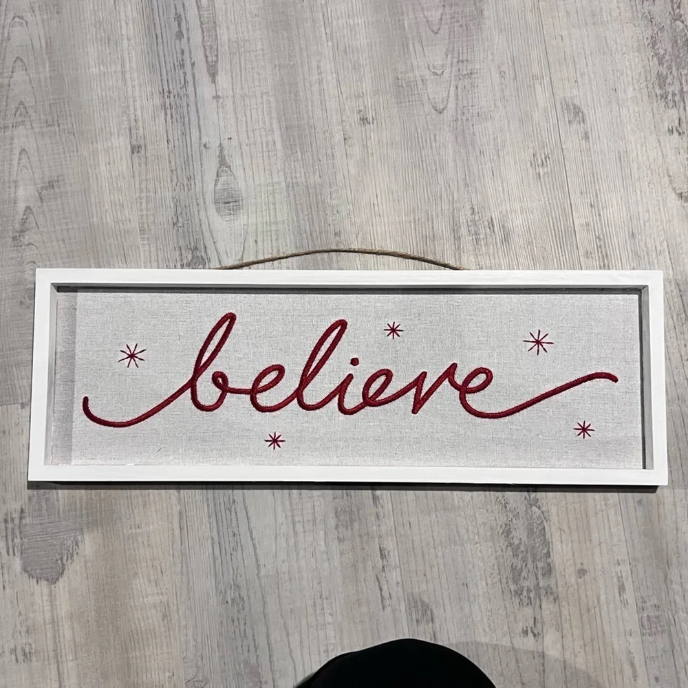 White and Red 'Believe' Christmas Wall Art